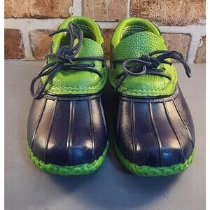 LL Bean Duck Boots Womens Sz 8M Green Rain Mud Shoes Rubber Leather Outdoors EUC